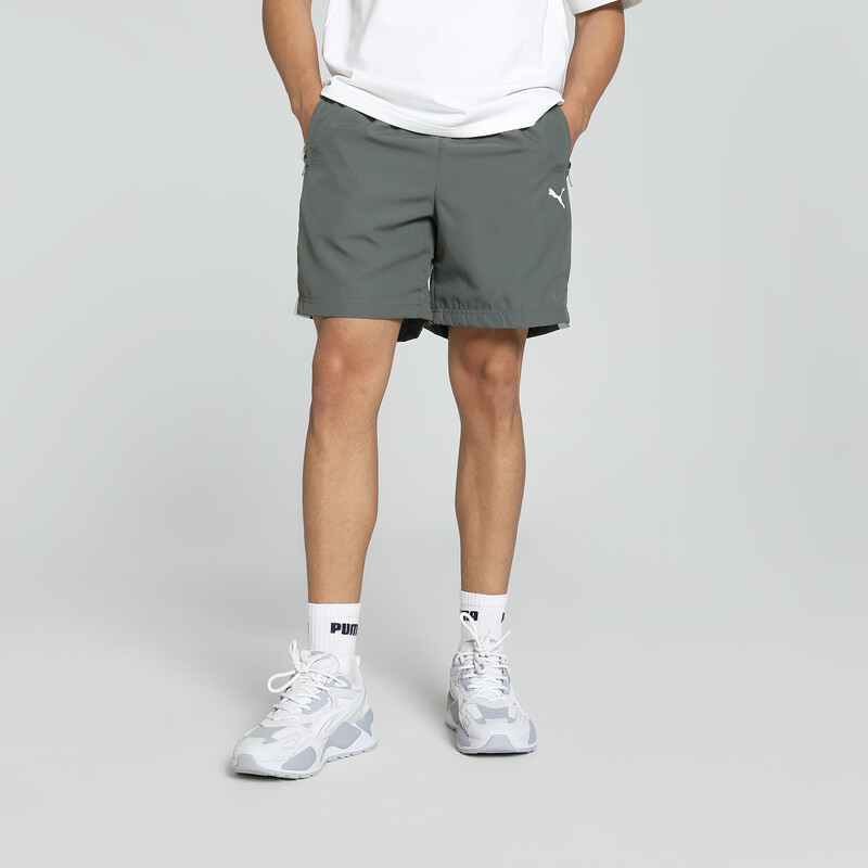 Men's PUMA Zippered Woven Regular Fit Shorts in Gray size S