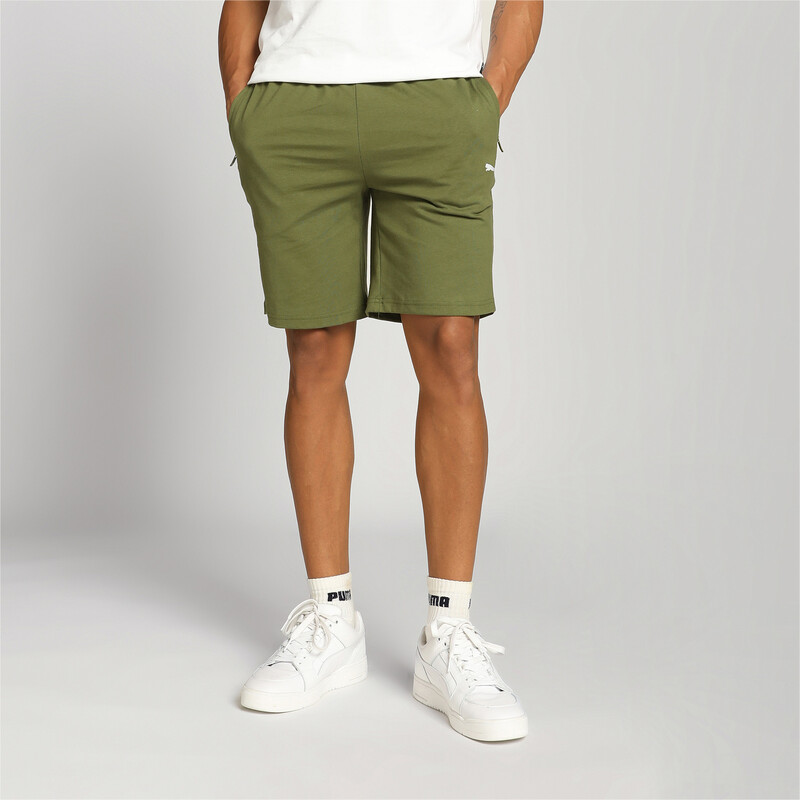 Men's PUMA Zippered Jersey Regular Fit Shorts in White/Gray/Green size S