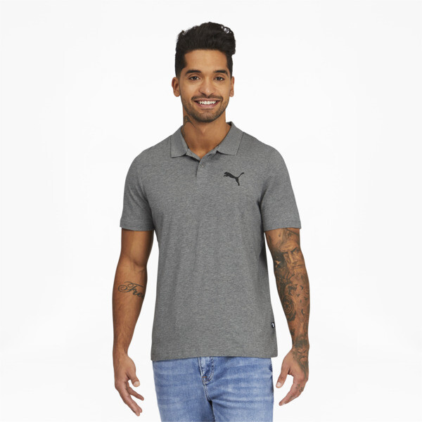 Shop Puma Essentials Men's Jersey Polo Shirt In Medium Gray Heather
