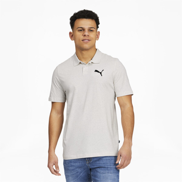 Shop Puma Essentials Men's Heather Polo Shirt In White Heather