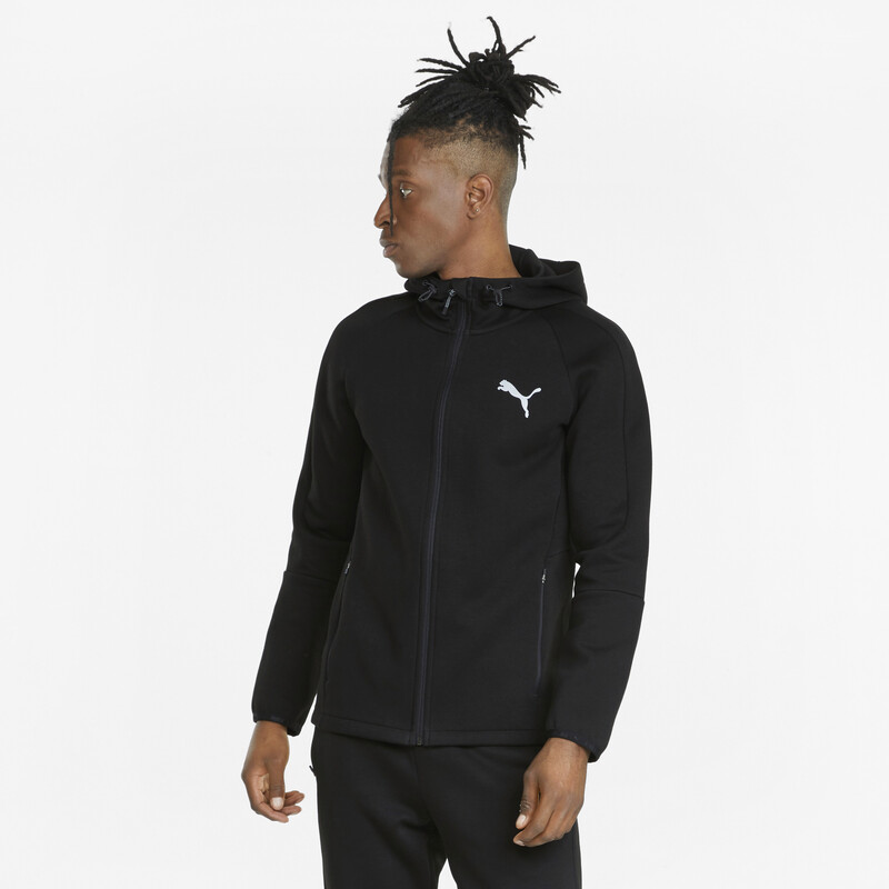 Men's PUMA EVOSTRIPE Full-Zip Slim Fit Polo Hoodie, Black