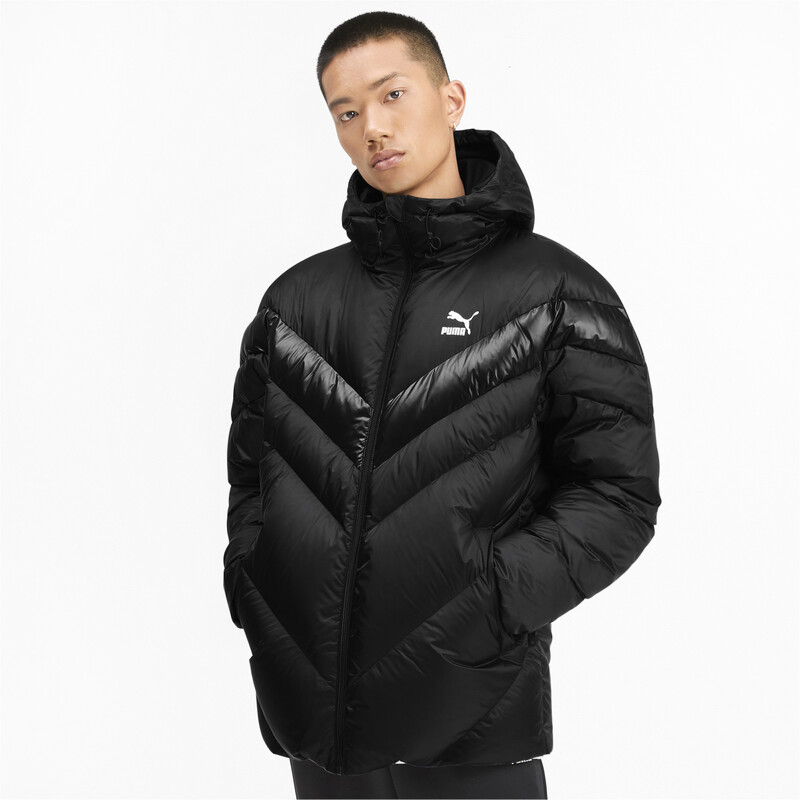 

Men's PUMA MCS Shiny Hooded Puffer Down Jacket, Black