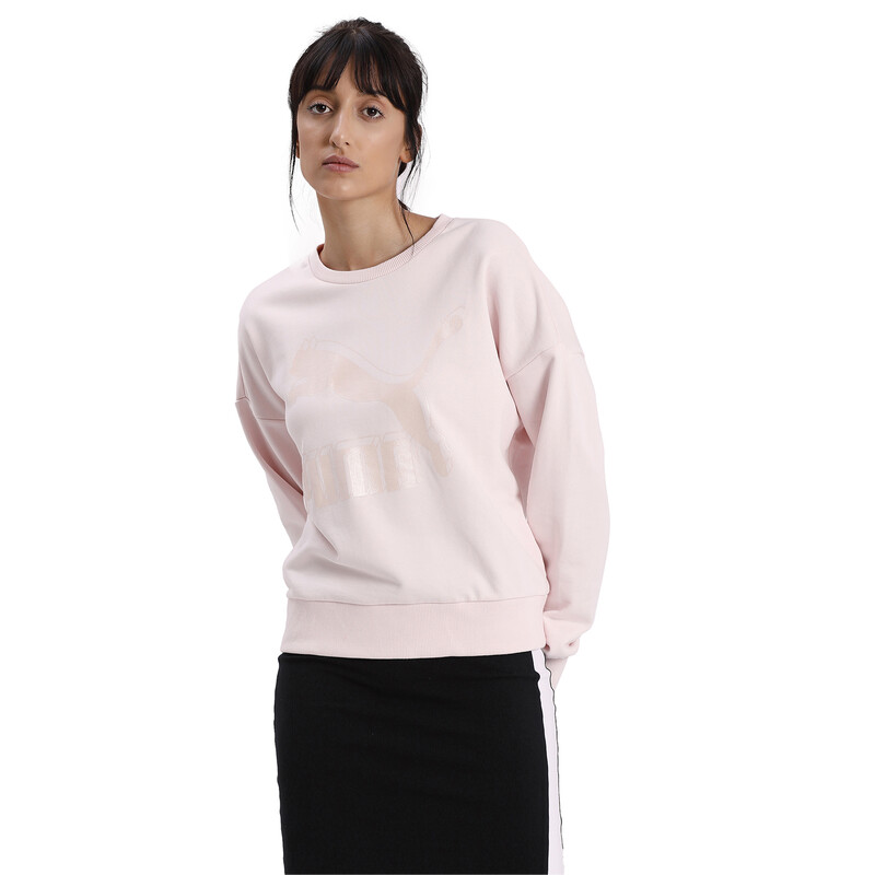 

Women's PUMA Classics Logo Metallic Crew, Gray/pink
