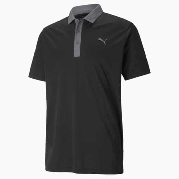 Gamer Men's Golf Polo Shirt, Puma Black-QUIET SHADE, large-ZAF