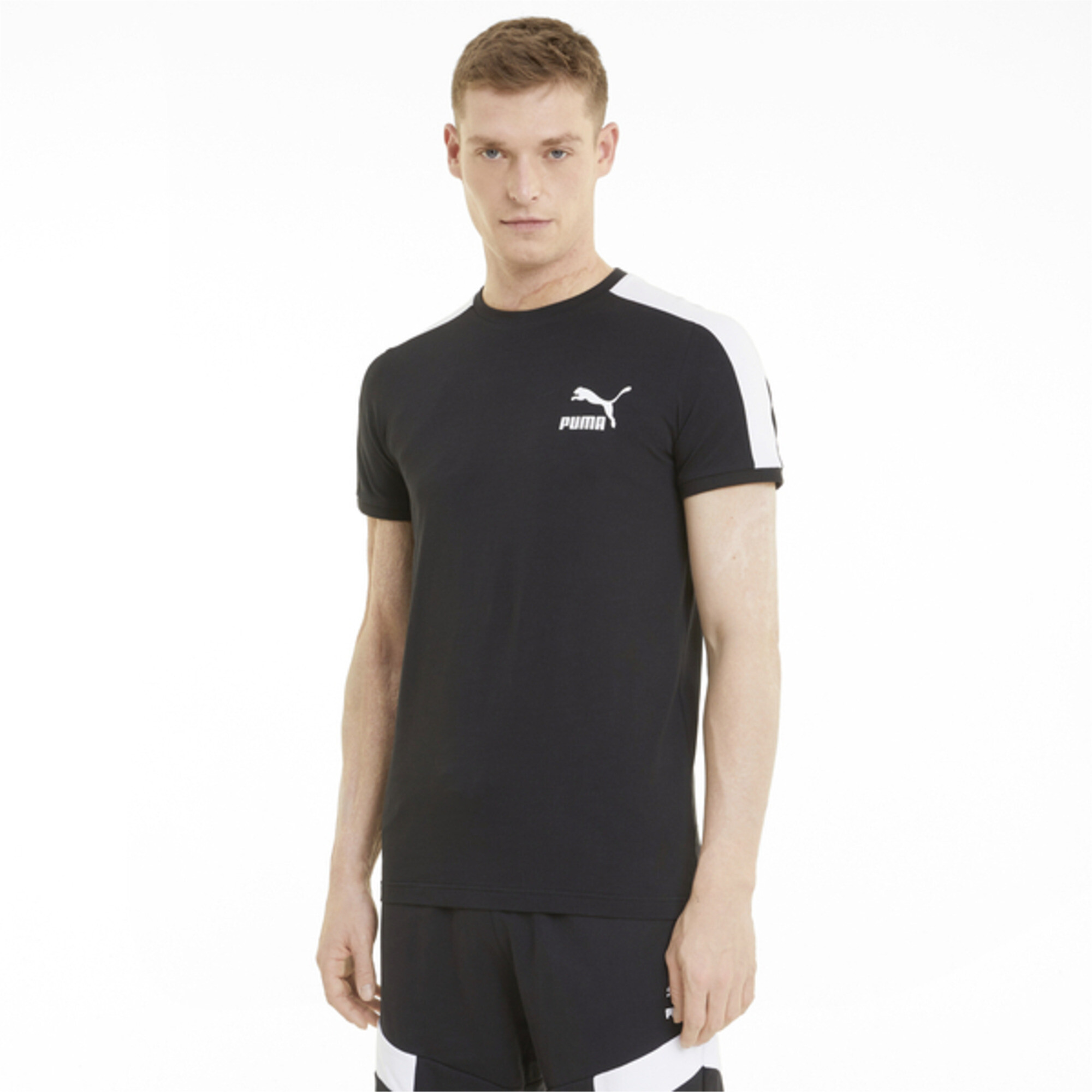 Men's PUMA Iconic T7 T-Shirt In Black, Size XS