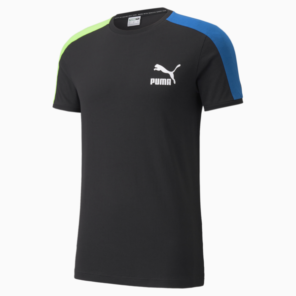 Iconic T7 Men's Tee, Puma Black-green blue, large-ZAF