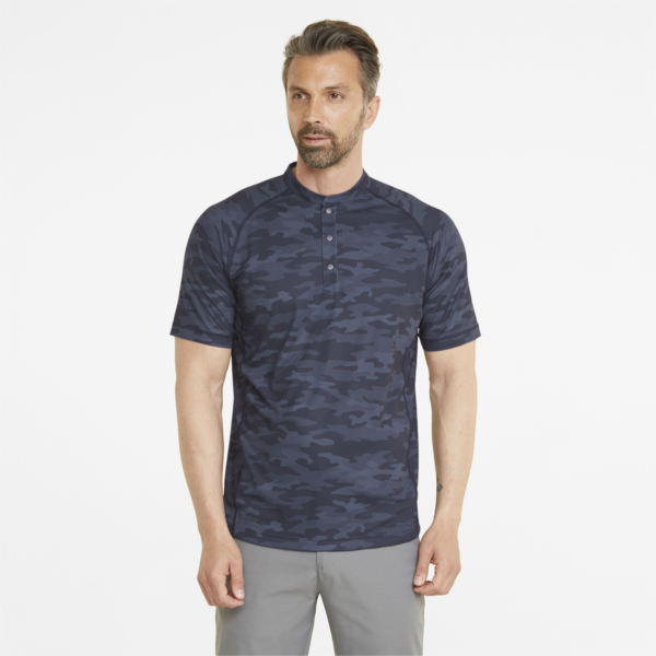 EGW CLOUDSPUN Mat Henley Men's Golf Polo Shirt, Navy Blazer-Camo, large-ZAF