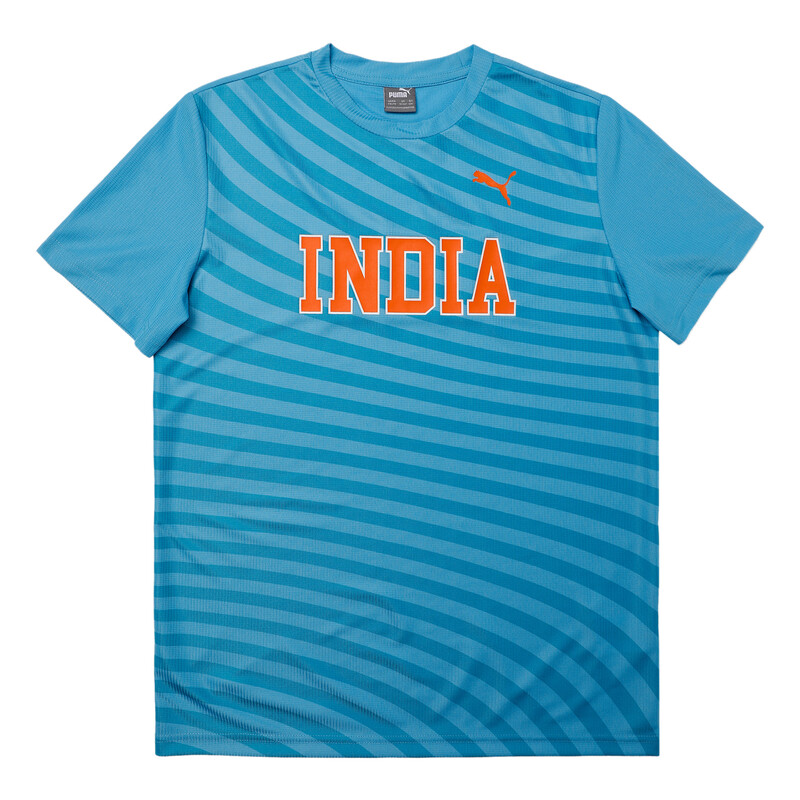 

PUMA Cricket Boy's Regular Fit T-Shirt, Black/orange/blue