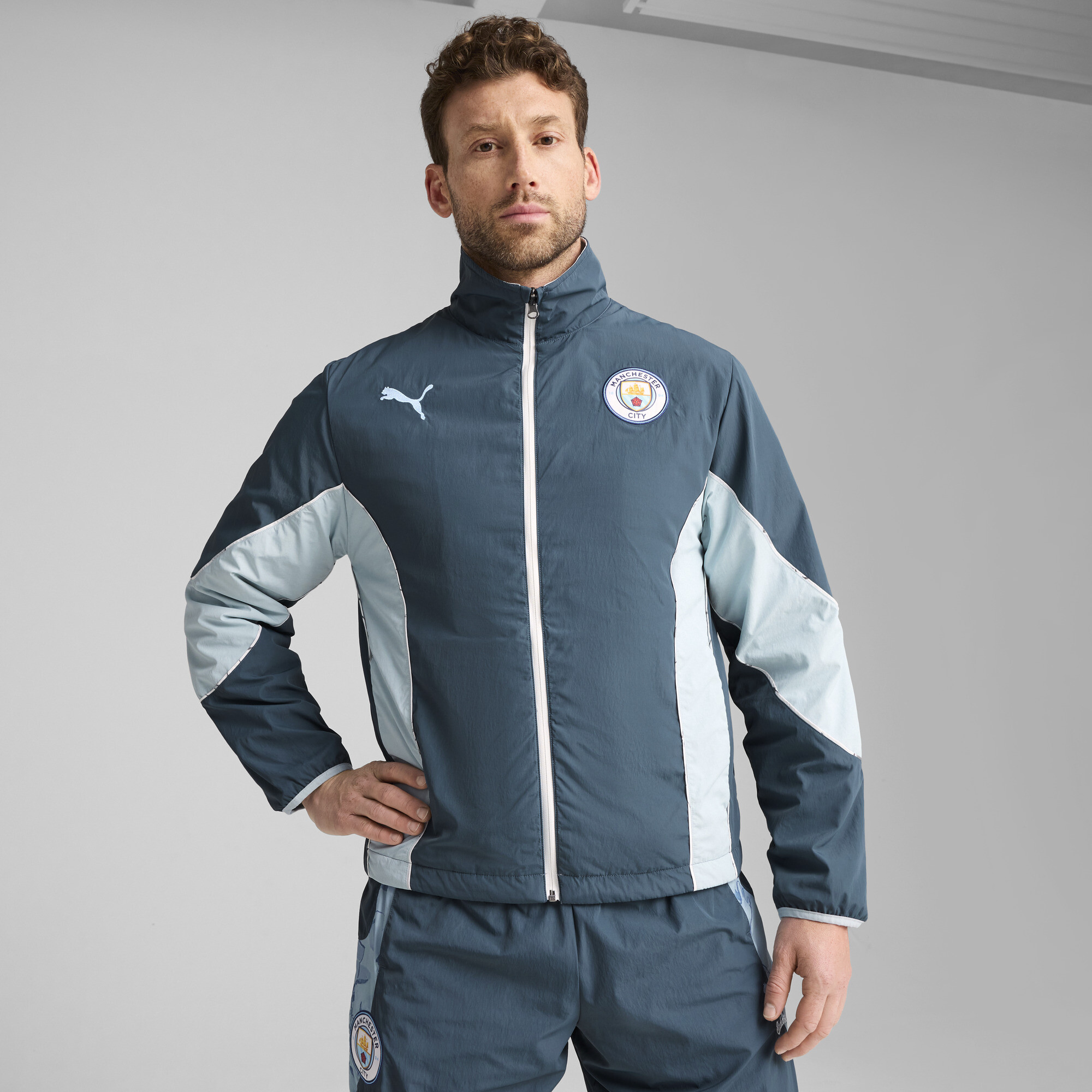 Puma KIDSUPER x MANCHESTER CITY Wendbare Jacke Herren | Mit Print | Gray Skies/Light Blue | Größe: XXL