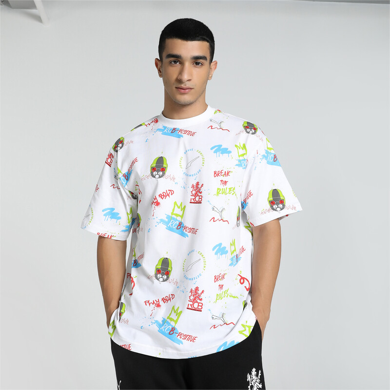 Men's PUMA X RCB Graphic Relaxed Fit Tee in White size S