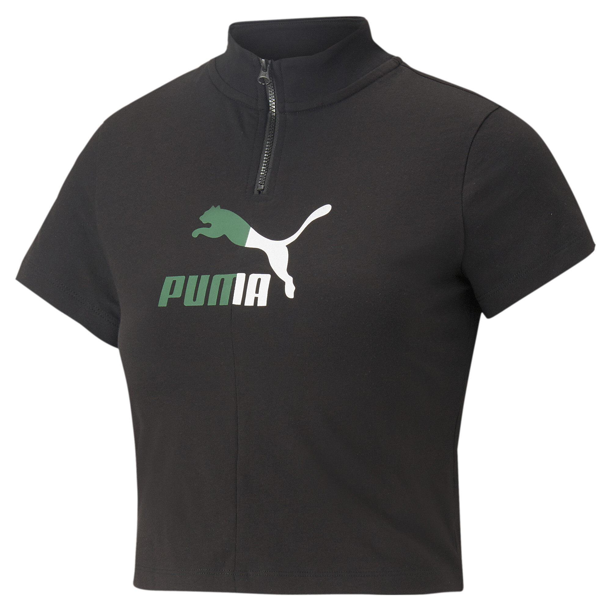 Women's PUMA Classics Quarter-Zip T-Shirt Women In Black, Size Medium