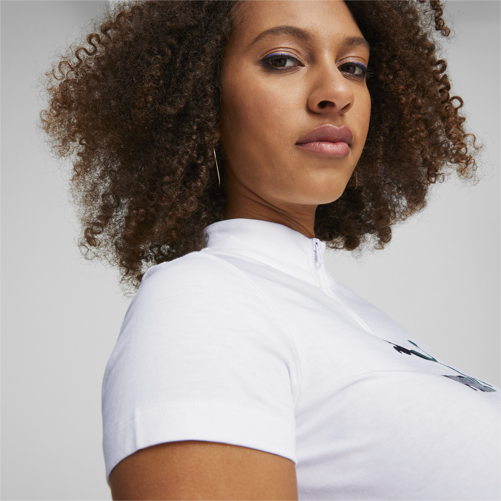 Women's PUMA Classics Quarter-Zip T-Shirt Women In White, Size XL