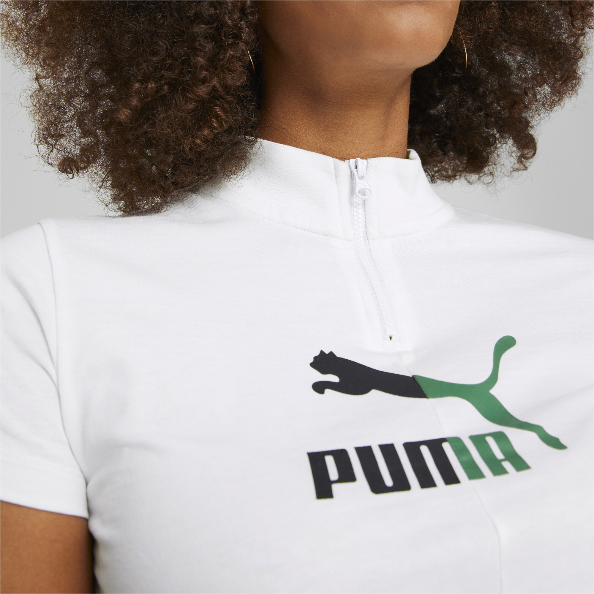 Women's PUMA Classics Quarter-Zip T-Shirt Women In White, Size XL, Cotton