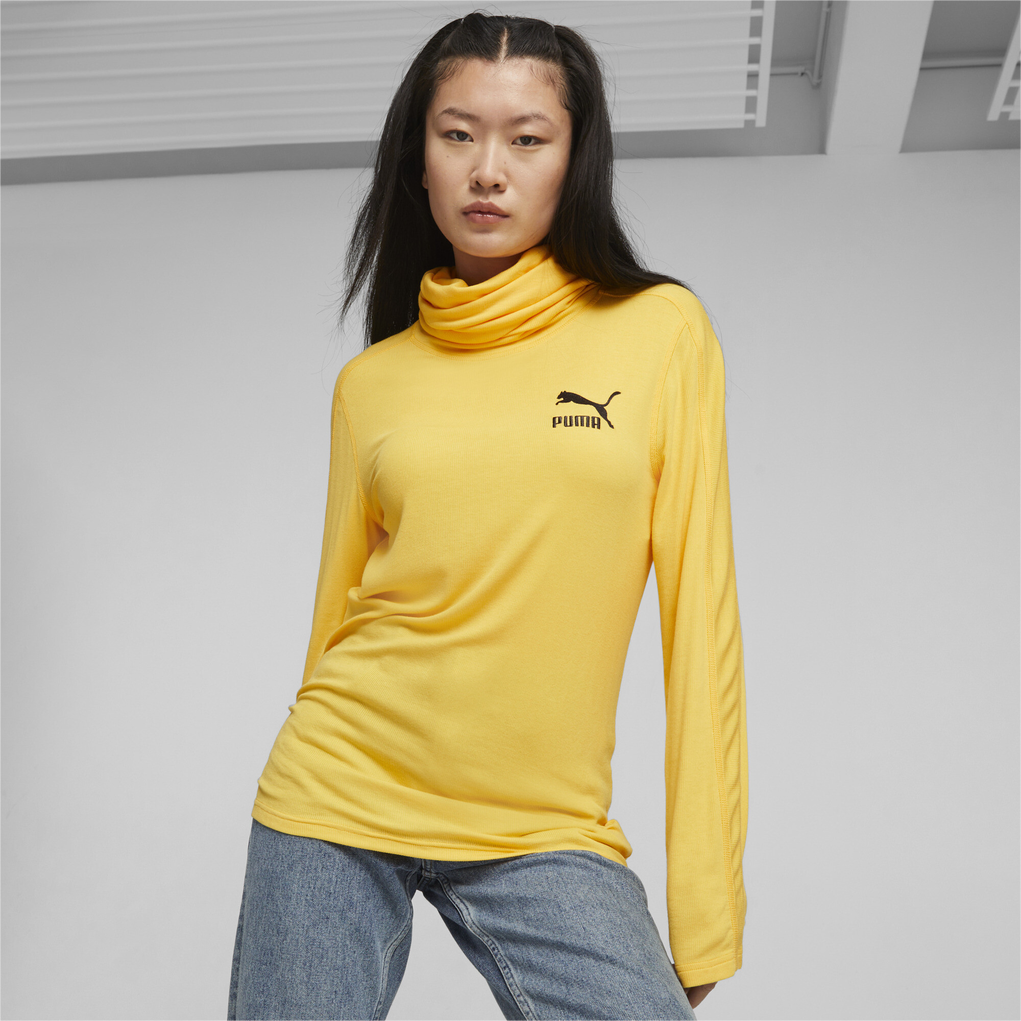 Men's PUMA LUXE SPORT T7 Long Sleeve T-Shirt In Yellow, Size XL, Modal/Elastane