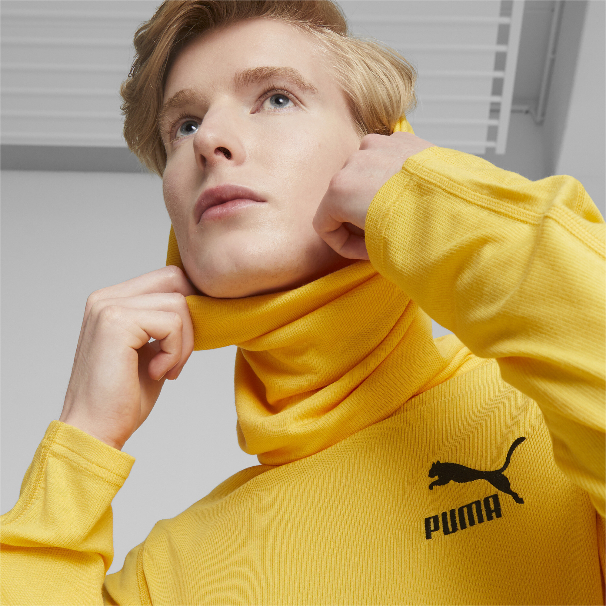 Men's PUMA LUXE SPORT T7 Long Sleeve T-Shirt In Yellow, Size XL, Modal/Elastane