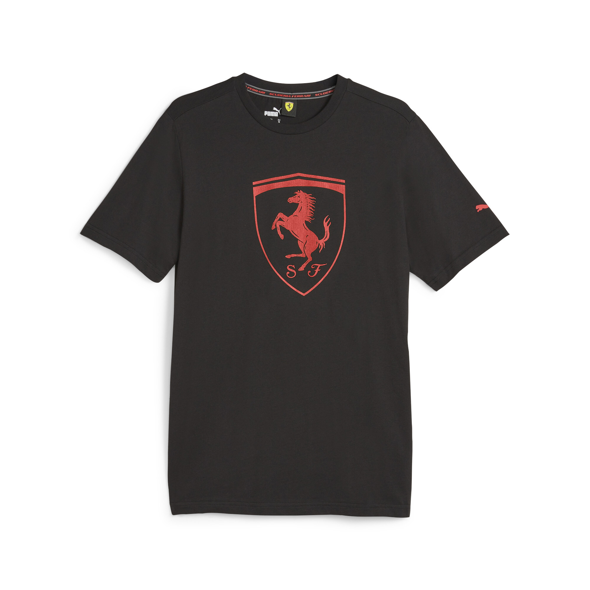 Men's PUMA Scuderia Ferrari Race Big Shield Motorsport T-Shirt In Black, Size XS, Cotton