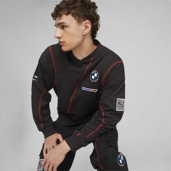 BMW M Motorsport Garage Crew Men's Sweatshirt, PUMA Black, large-ZAF