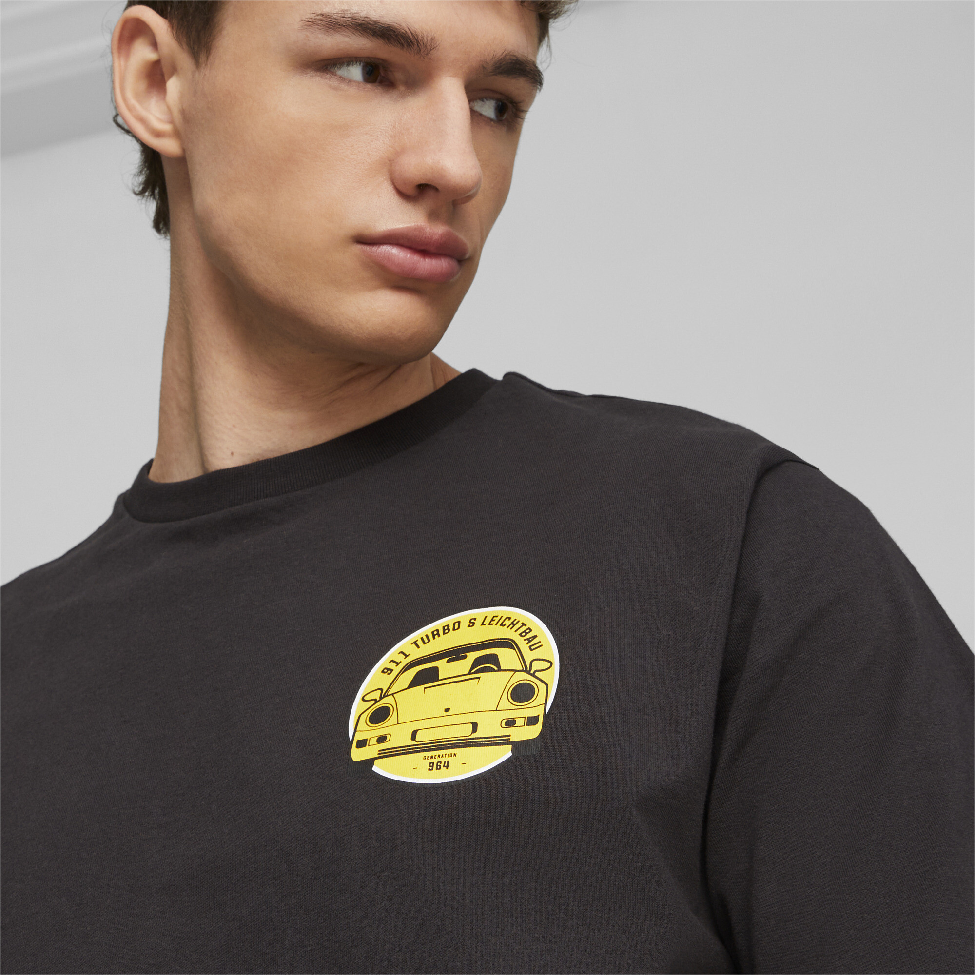 Men's PUMA Porsche Legacy Garage Crew T-Shirt In 10 - Black, Size Large