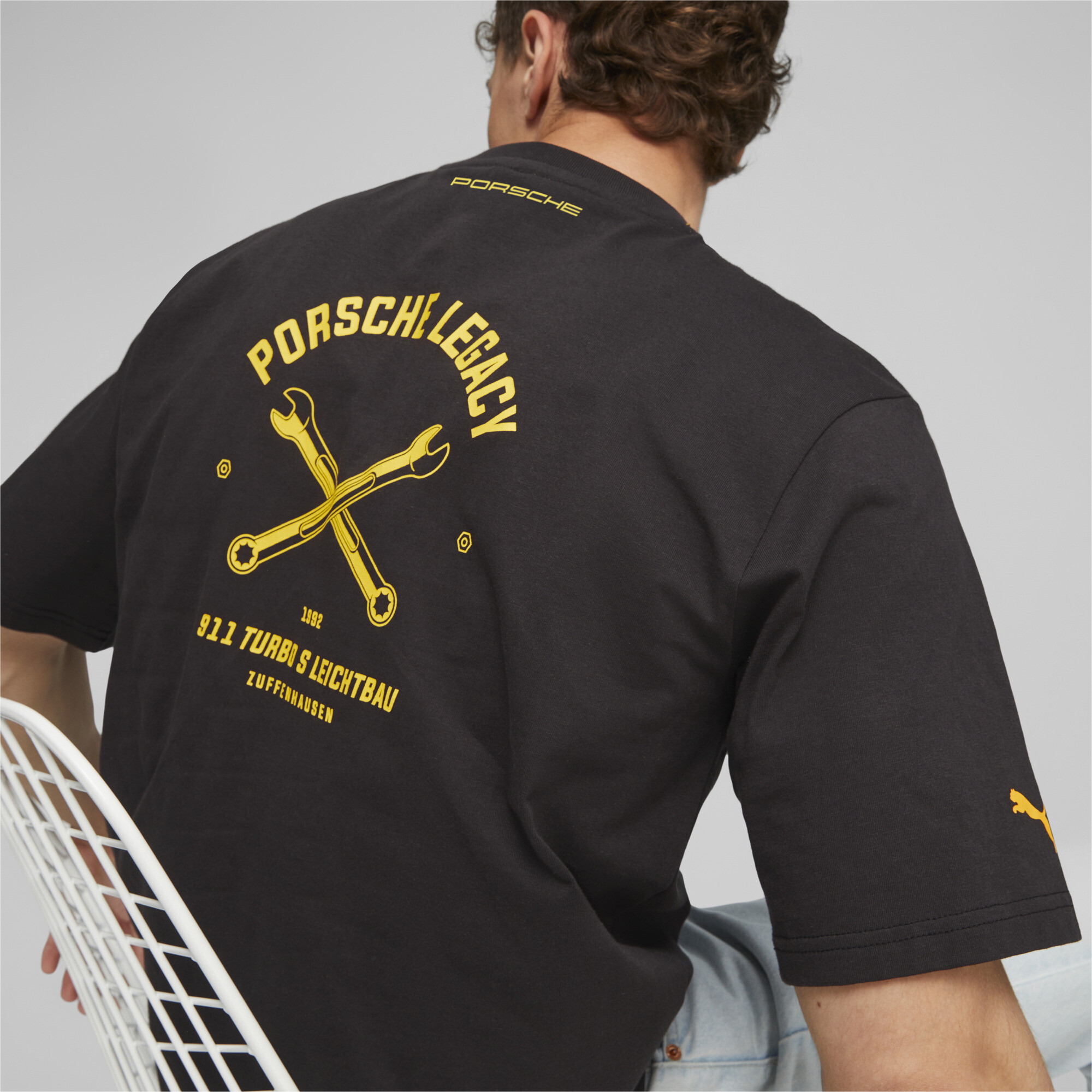 Men's PUMA Porsche Legacy Garage Crew T-Shirt In 10 - Black, Size Small