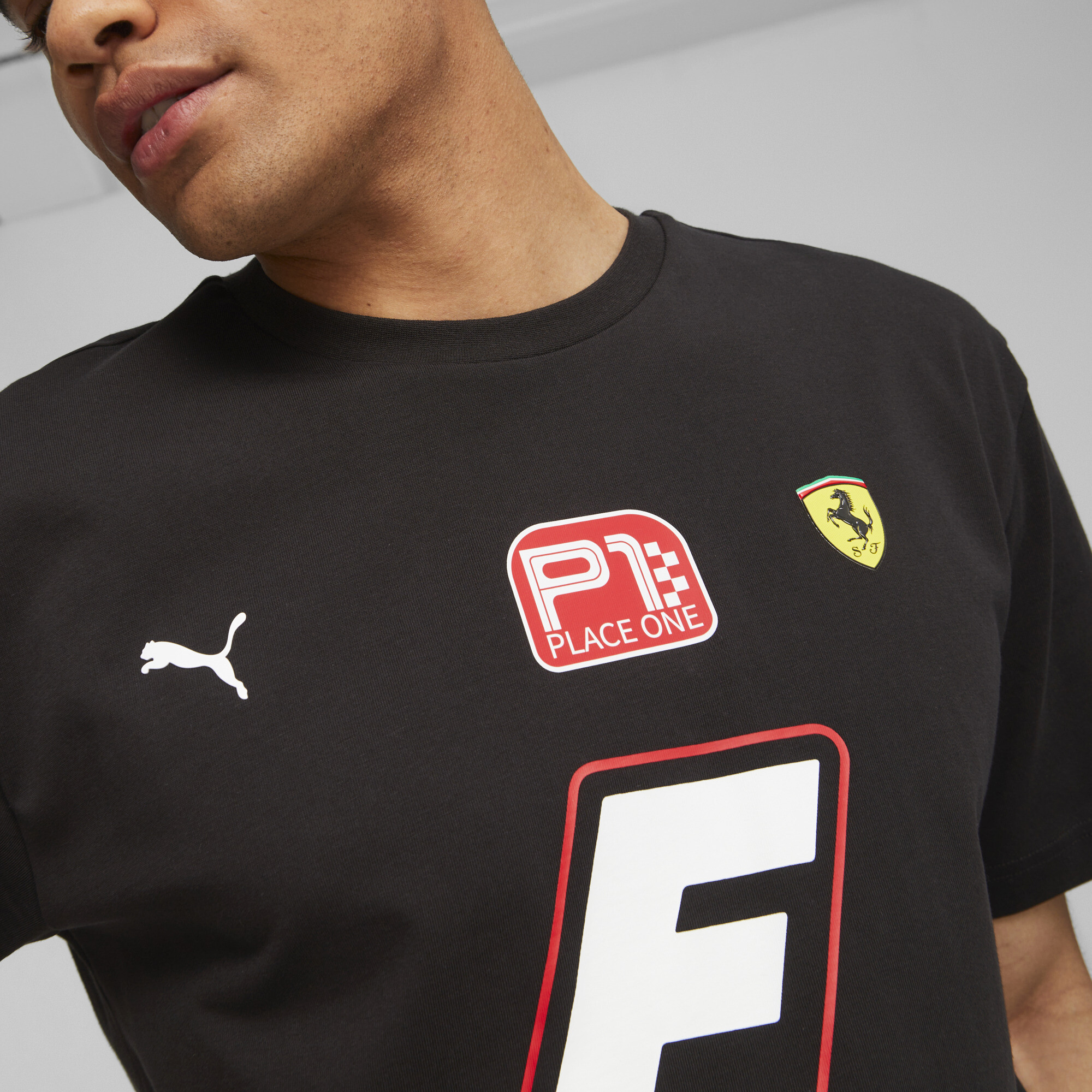 Men's PUMA Scuderia Ferrari Race Garage Crew T-Shirt In Black, Size Small, Cotton