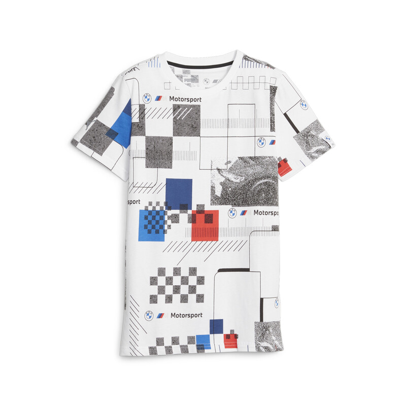 Kids PUMA BMW M Motorsport Youth All-Over-Print Tee in White size 11-12Y