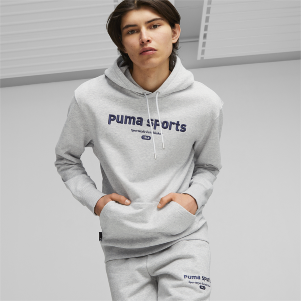 Buzo con capucha para hombre PUMA TEAM, Light Gray Heather, large-ARG
