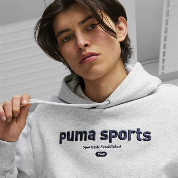 Buzo con capucha para hombre PUMA TEAM, Light Gray Heather, large-ARG