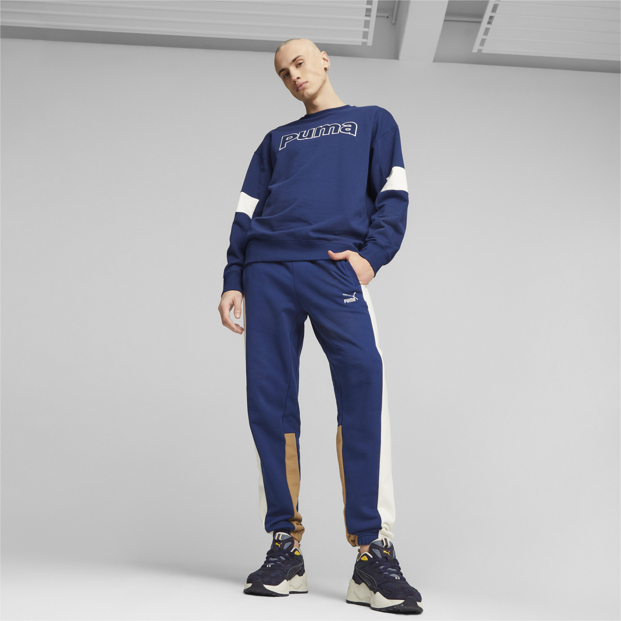 Men's Puma Classics Block's Sweatpants, Blue, Size L, Clothing