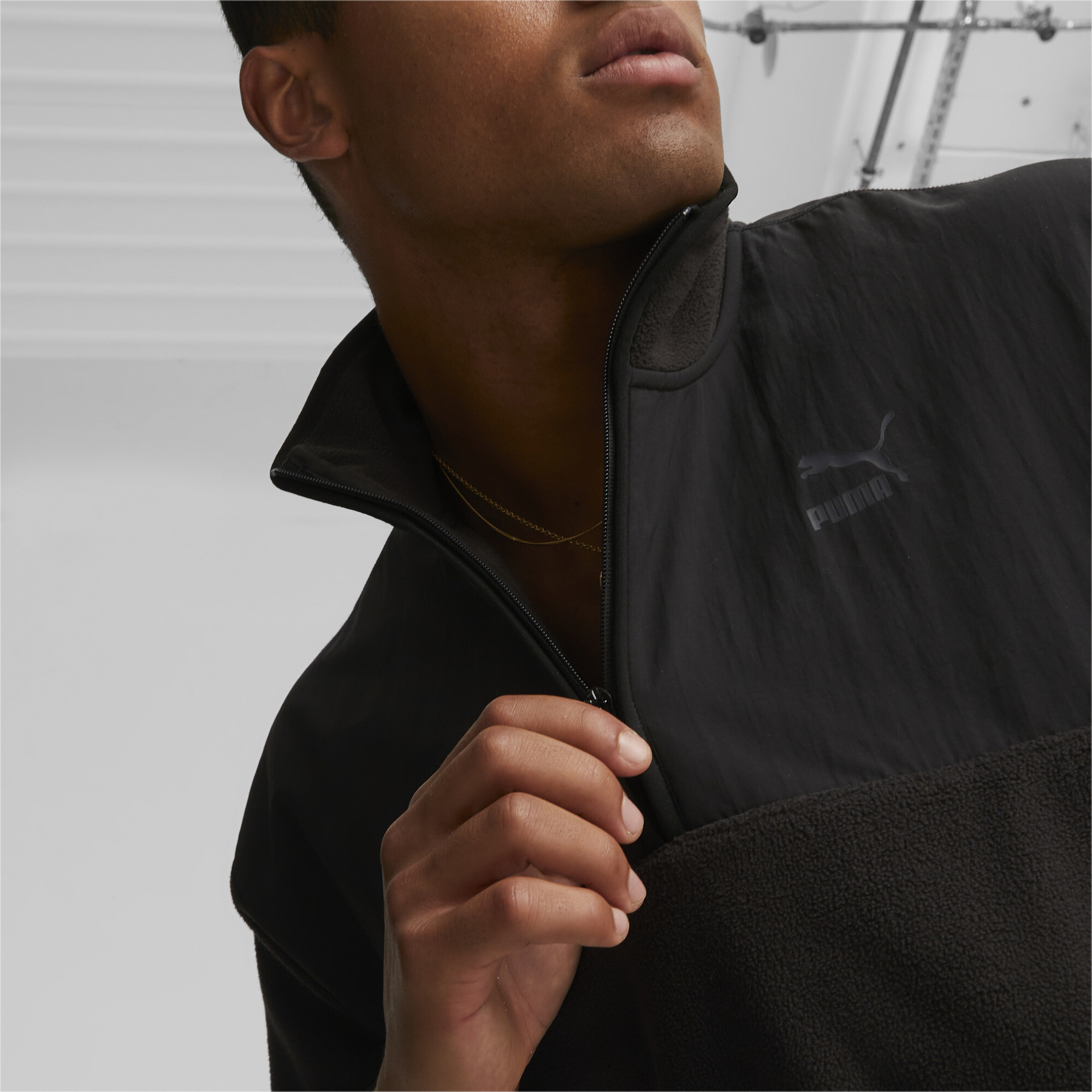 Men's Puma CLASSICS UTILITY's Half-Zip Jacket, Black, Size L, Clothing