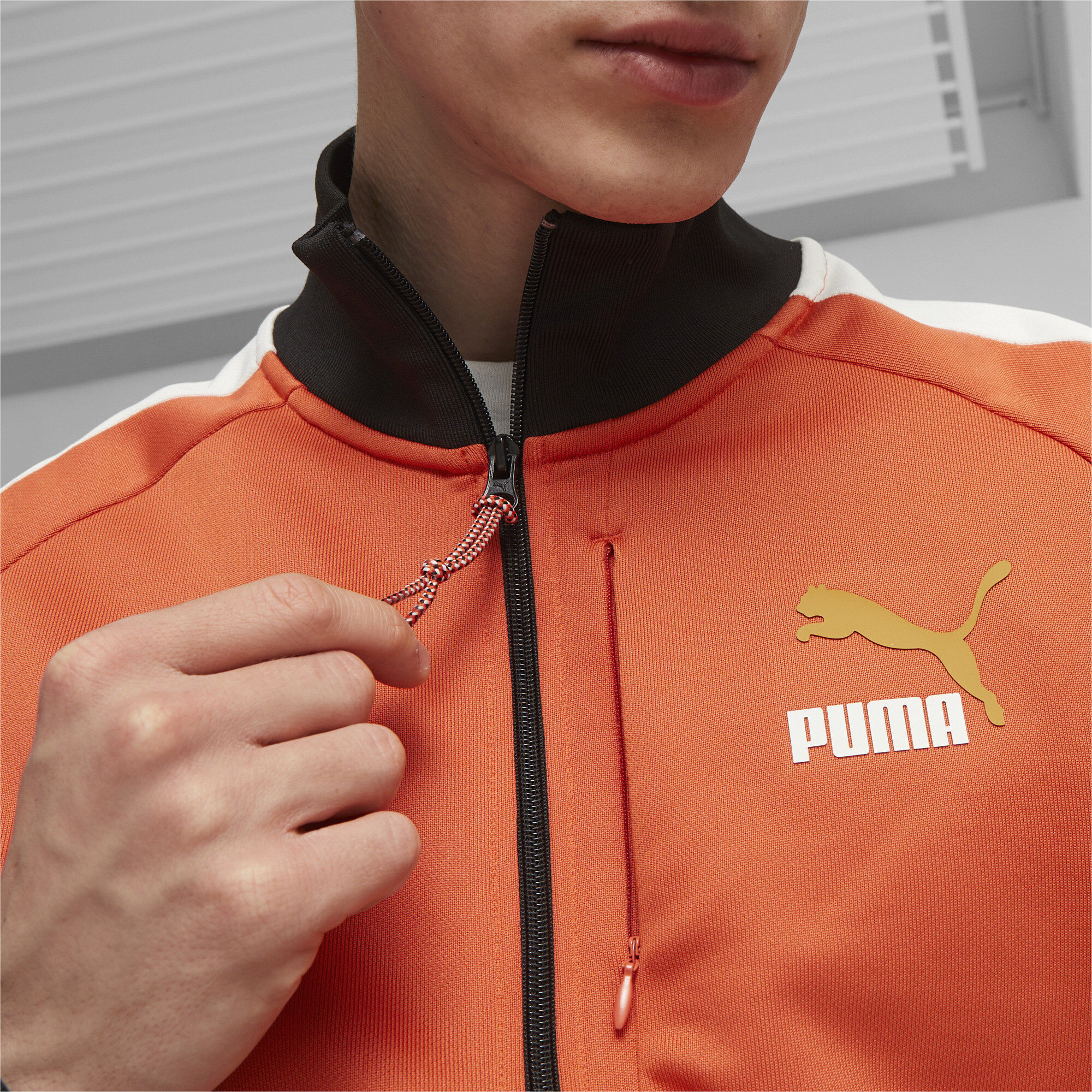 Men's PUMA T7 Track Jacket In Orange, Size XS