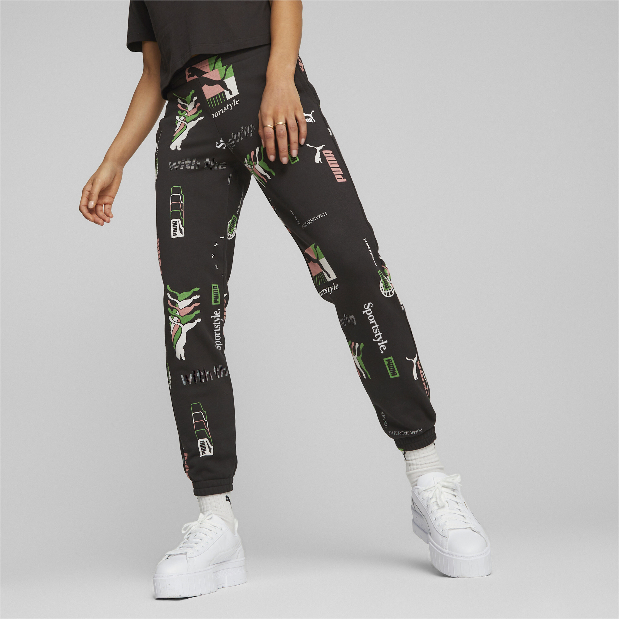 Women's PUMA Classics Printed Sweatpants In Black, Size Small