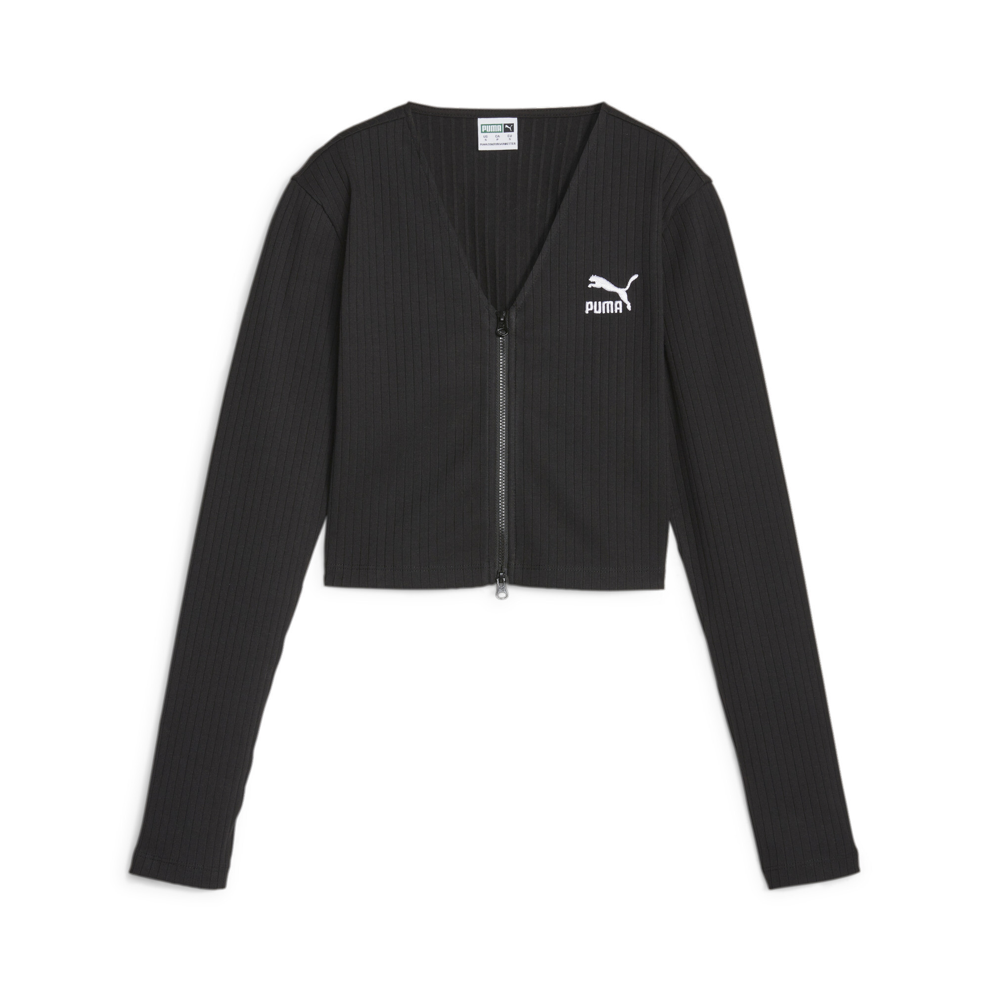 Women's PUMA Classics Ribbed Long Sleeve Shirt In Black, Size Small