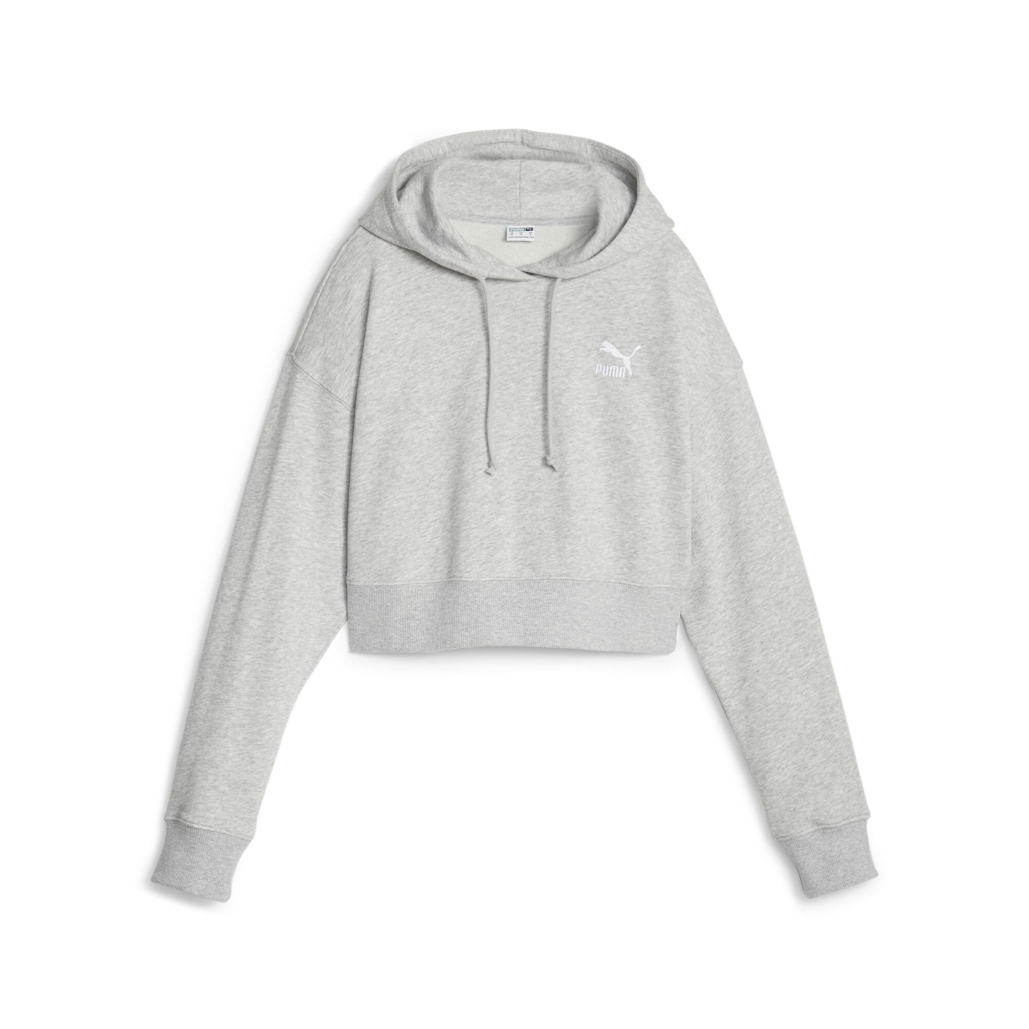 Women's PUMA Classics Cropped Hoodie In Heather, Size Medium, Cotton