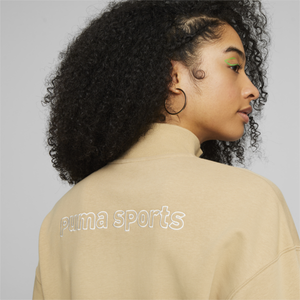 PUMA TEAM Women's Half-Zip Sweatshirt, Sand Dune, large-ZAF