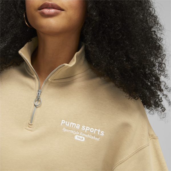 PUMA TEAM Women's Half-Zip Sweatshirt, Sand Dune, large-ZAF