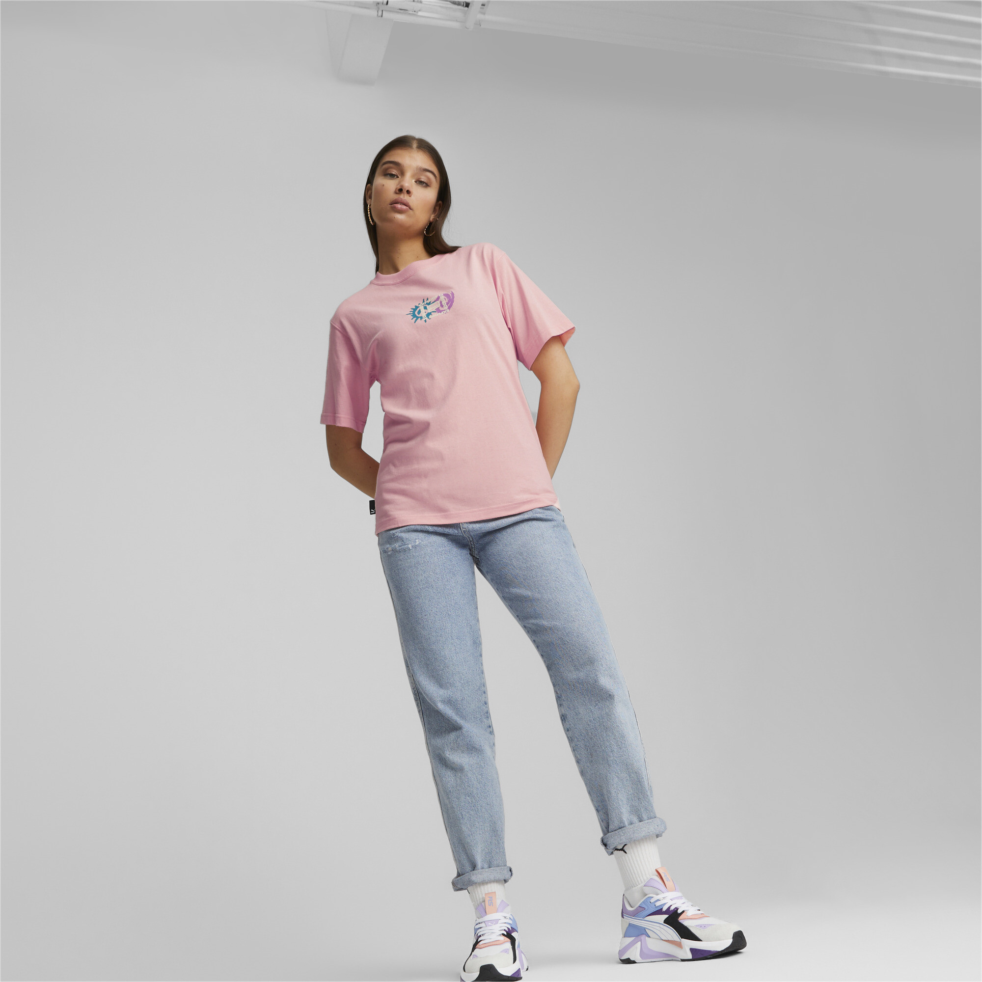 Women's PUMA DOWNTOWN Graphic T-Shirt In Pink, Size XS