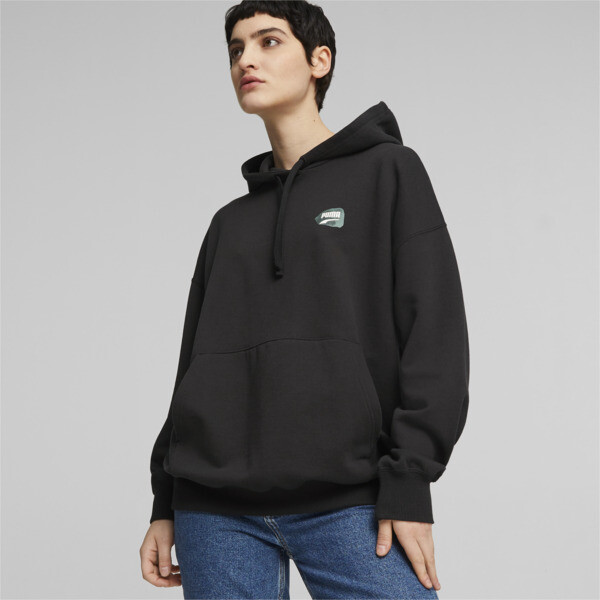 Puma Downtown Women's Oversized Graphic Hoodie In Black