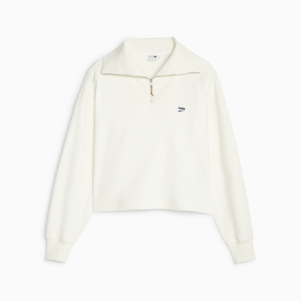 DOWNTOWN Women's Half-Zip Sweatshirt, Warm White, large-ZAF