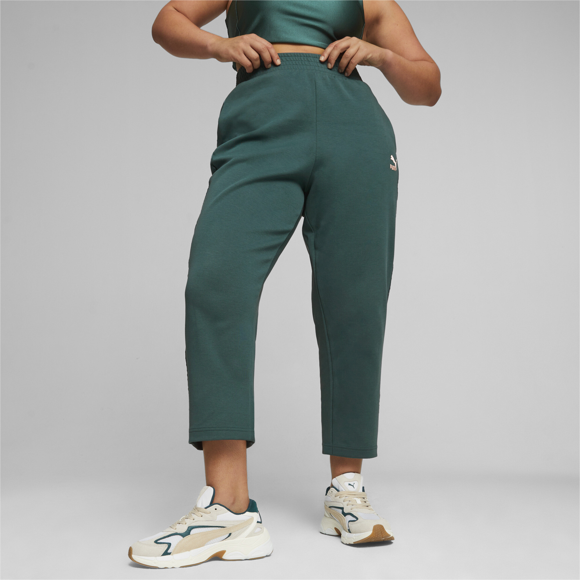 Women's PUMA T7 High Waist Pants In 40 - Green, Size Medium