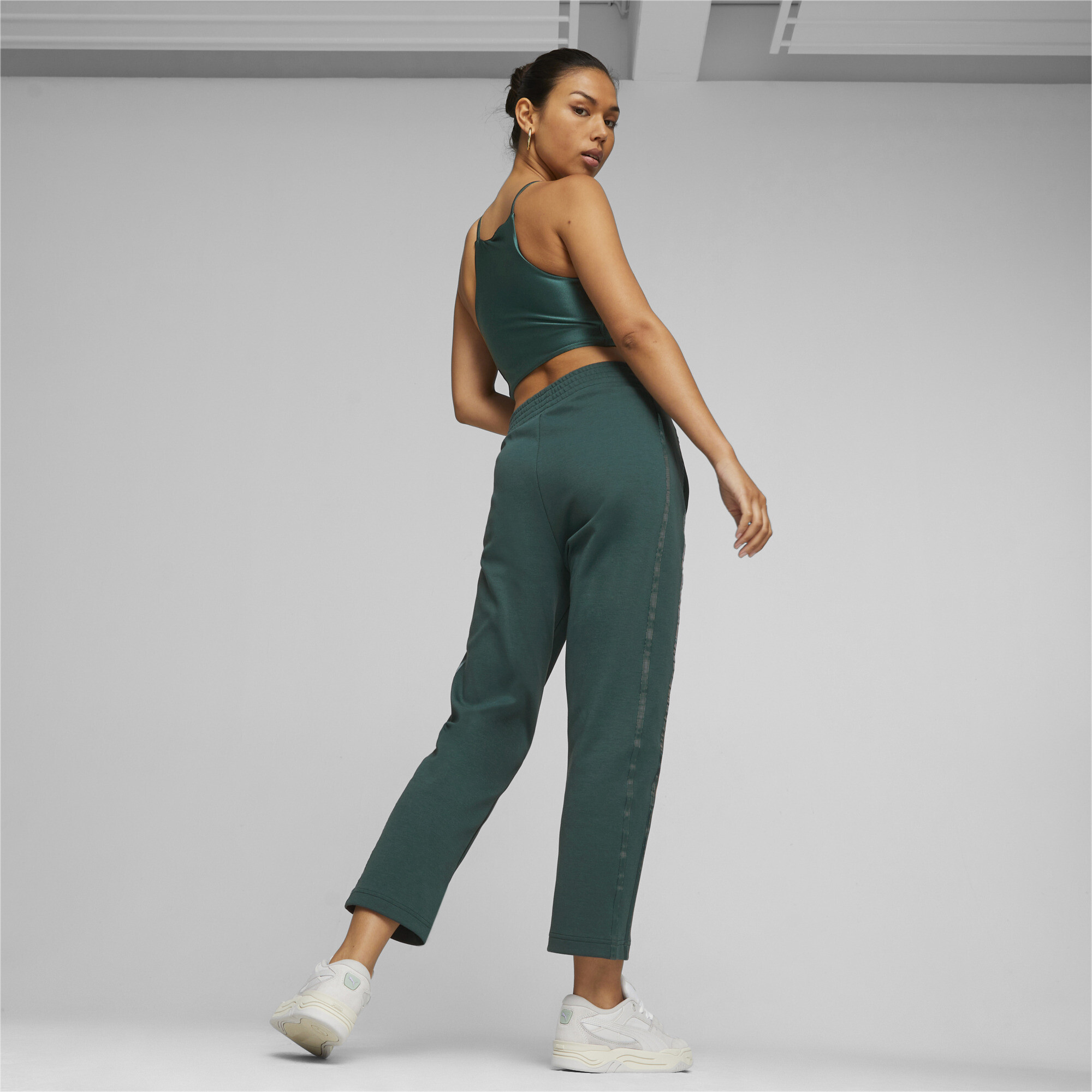 Women's PUMA T7 High Waist Pants In 40 - Green, Size Medium