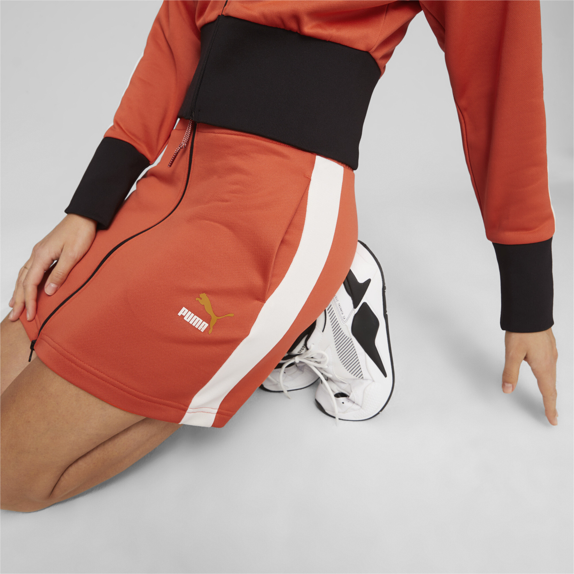 Women's PUMA T7 Forward History Skirt In Orange, Size Small