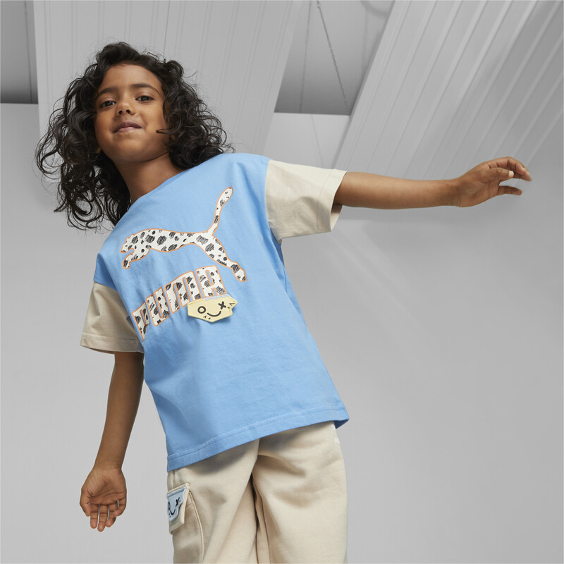 PUMA Classics Mix Match Kid's Crew Neck Tee in Black/Blue size 3-4Y