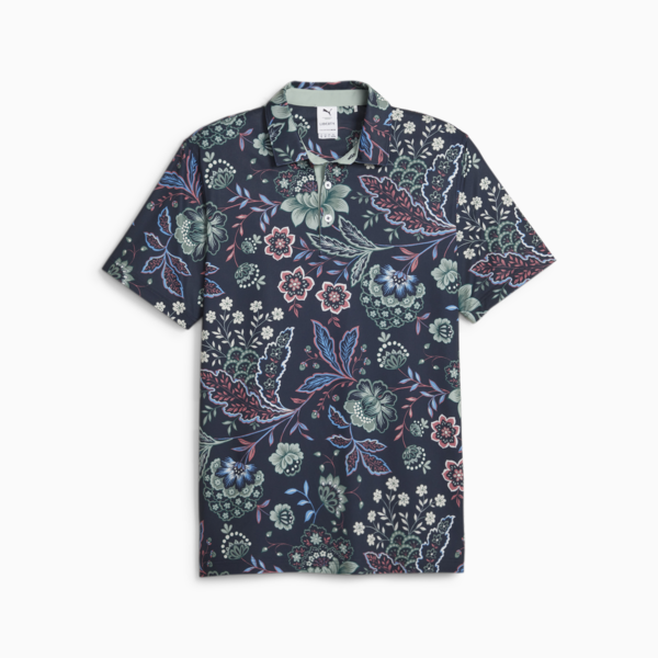 PUMA x LIBERTY Men's Golf Paisley Polo, Navy Blazer-Green Fog, large-ZAF