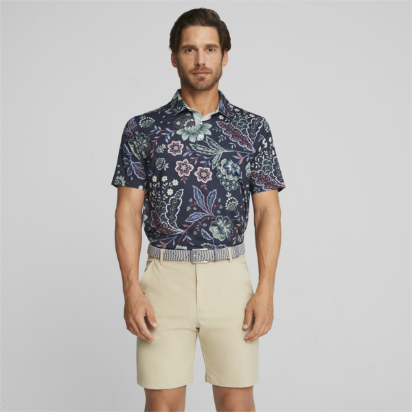 PUMA x LIBERTY Men's Golf Paisley Polo, Navy Blazer-Green Fog, large-ZAF