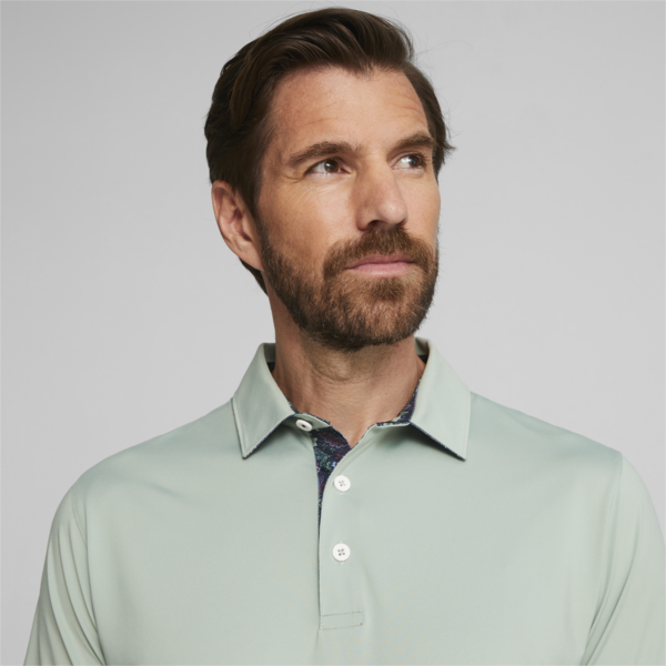 PUMA x LIBERTY Solid Men's Golf Polo, Green Fog-Navy Blazer, large-ZAF