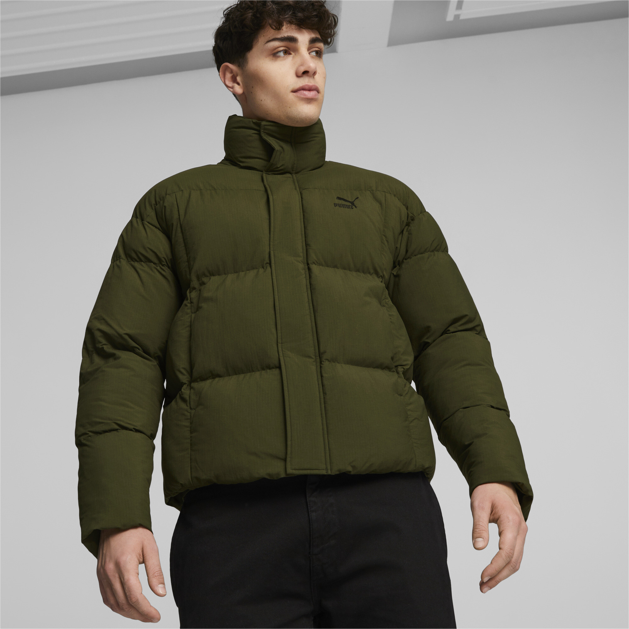 Men's Puma Classics's Oversized Puffer, Green, Size XS, Clothing