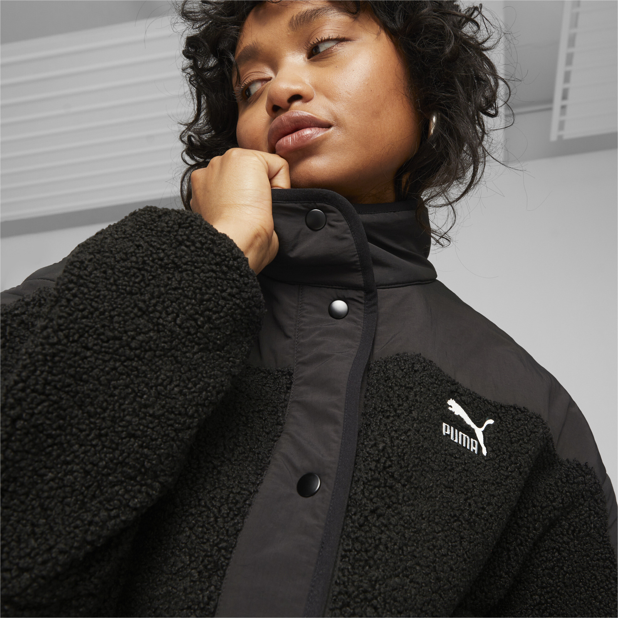 Women's Puma Classics's Sherpa Jacket, Black, Size S, Clothing