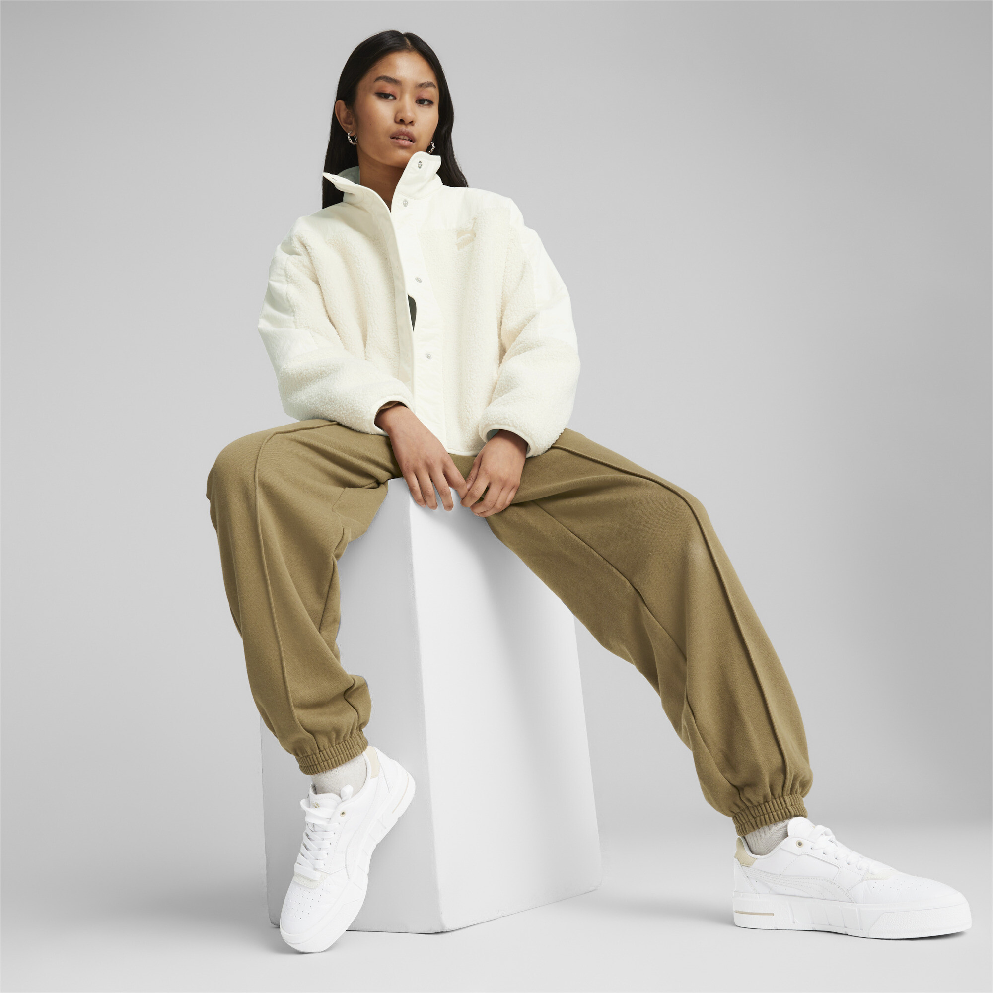 Women's Puma Classics's Sherpa Jacket, White, Size M, Clothing