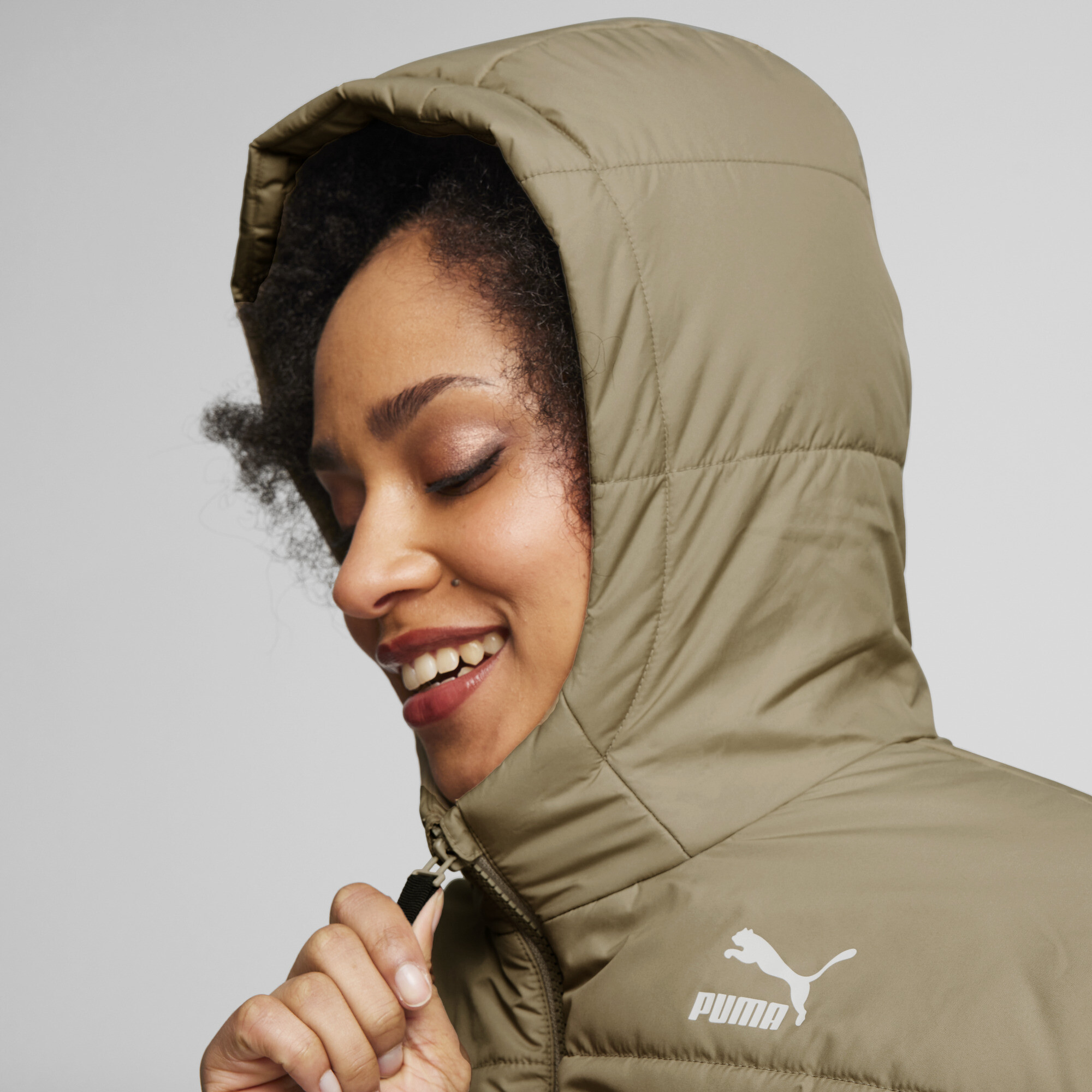 Women's Puma Classics's Padded Jacket, Beige, Size L, Clothing