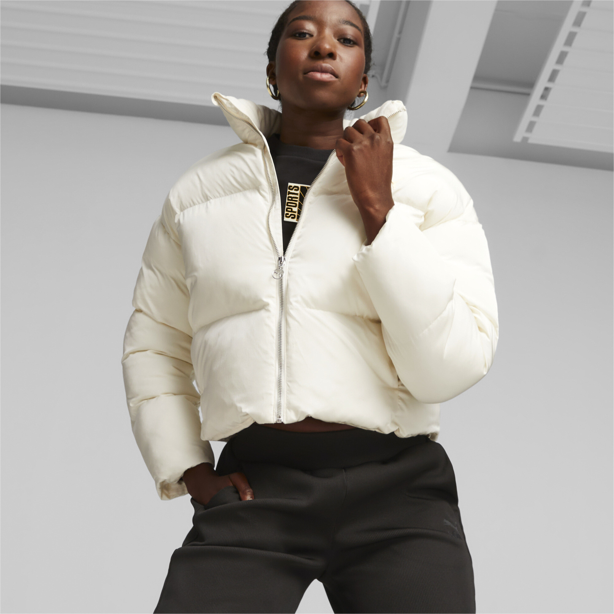 Women's Puma Classics Oversized's Puffer Jacket, White, Size L, Clothing